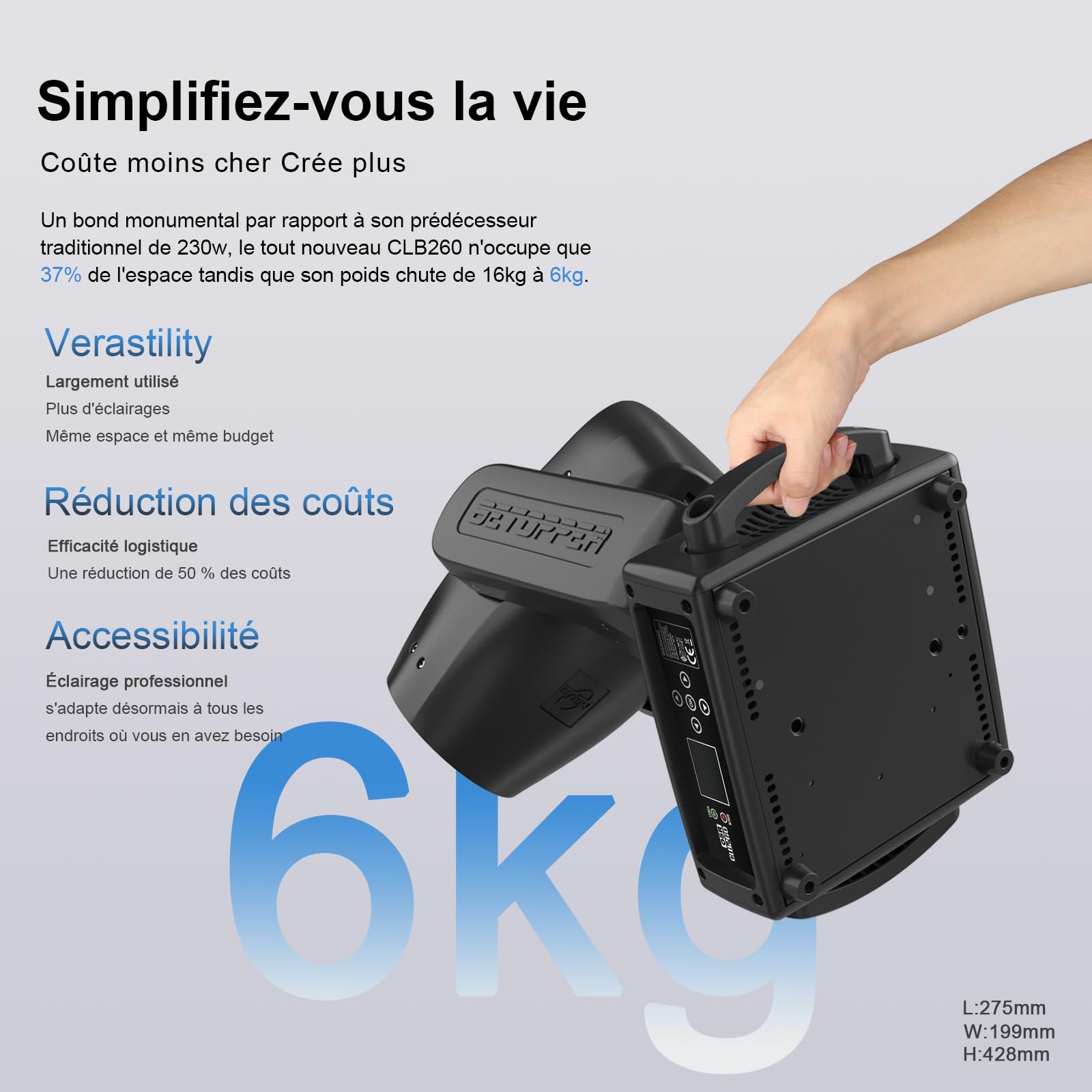 BETOPPER Lyre Led Moving Head Lampe 512 DMX RGBW 260W Éclairage de Scène Tête Mobile Jeux Lumiere Disco de Scène pour Scène, DJ, Bar, Mariage, Fête, Discothèque (1 PCS)