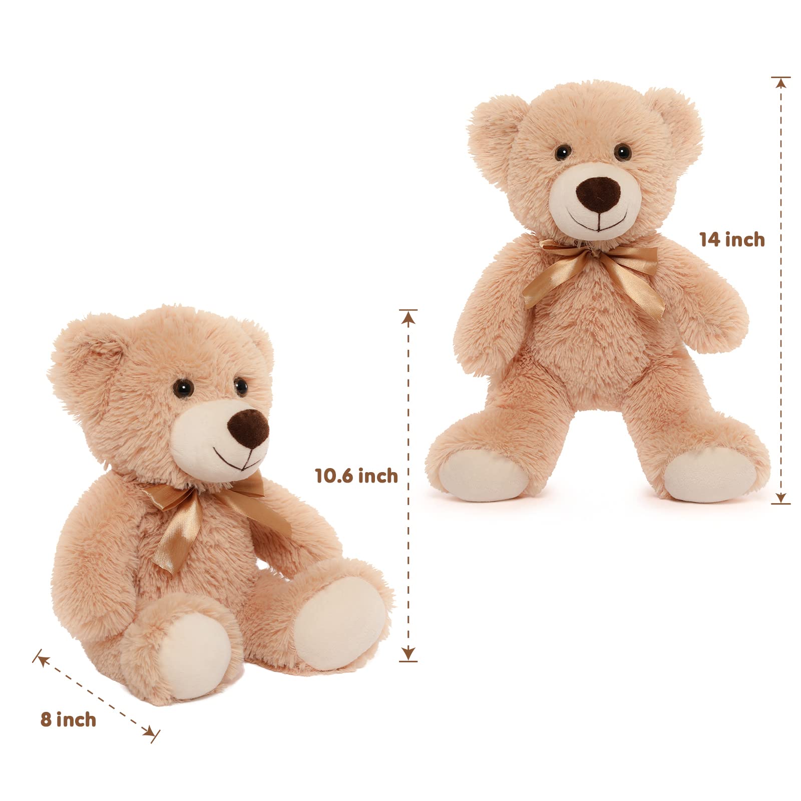MorisMos 3Pcs Oso de Peluche, 35cm Marrón Claro Osito Peluche Pequeño Kawaii Suave Osito Teddy Bear Regalos para Niñas Chico Valentines Cumpleaños Navidad