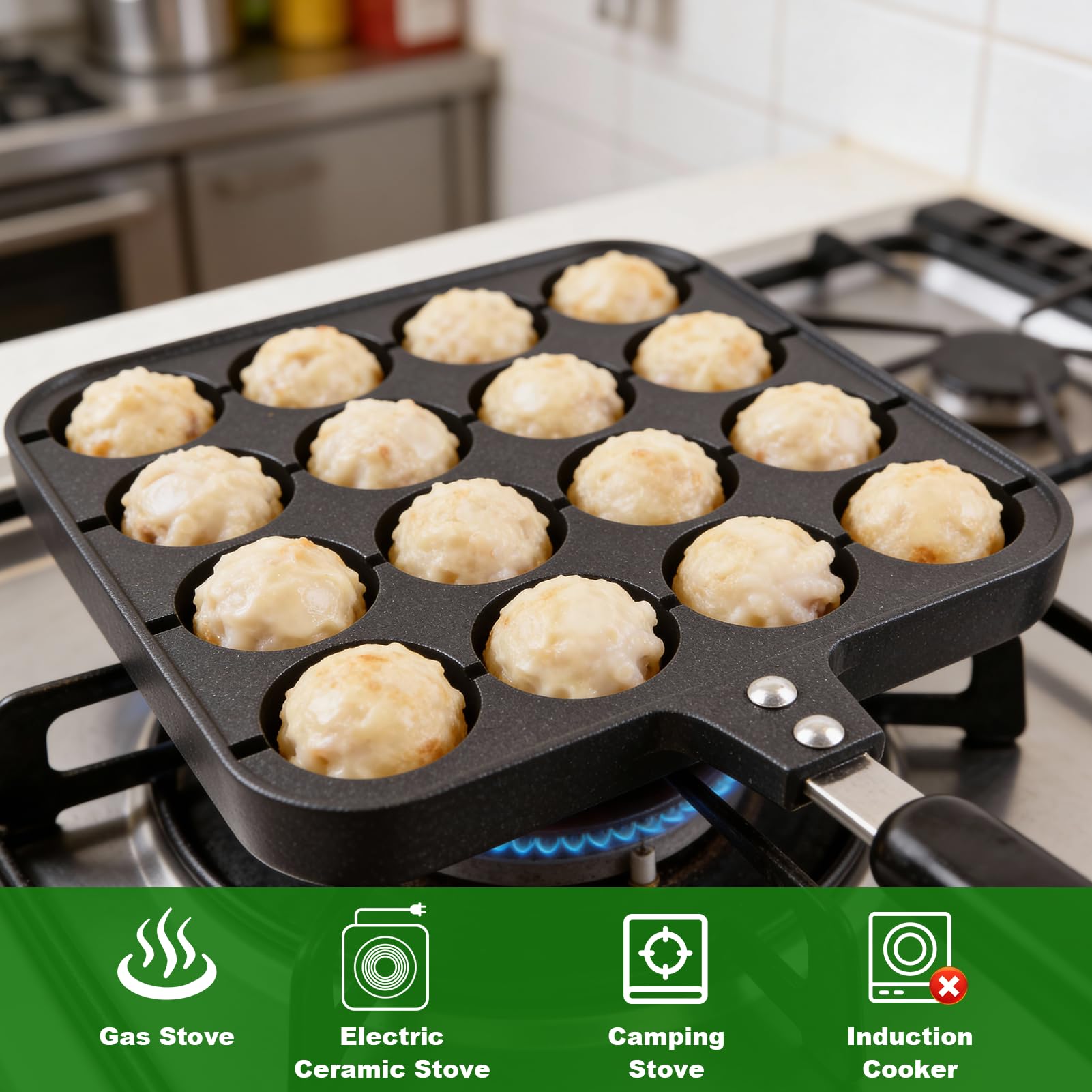 16 otworowa żeliwna patelnia takoyaki żeliwna patelnia nieprzywierająca patelnia takoyaki forma do gotowania taca akcesoria kuchenne do pieczenia kulka ośmiornicy chrupki jajeczne