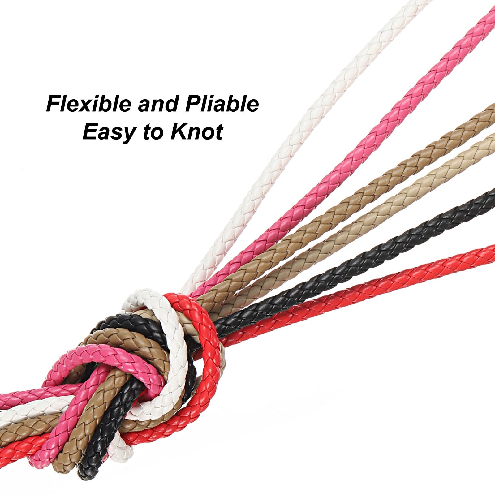 QUARKZMAN Cordoni in Pelle Intrecciata, Cinghia in Pelle Rotonda, Corda in Pelle Morbida per la Creazione di Gioielli, Realizzazione di Cravatte, Collane (3mm, 2 Iarde, Rosso Rosa)