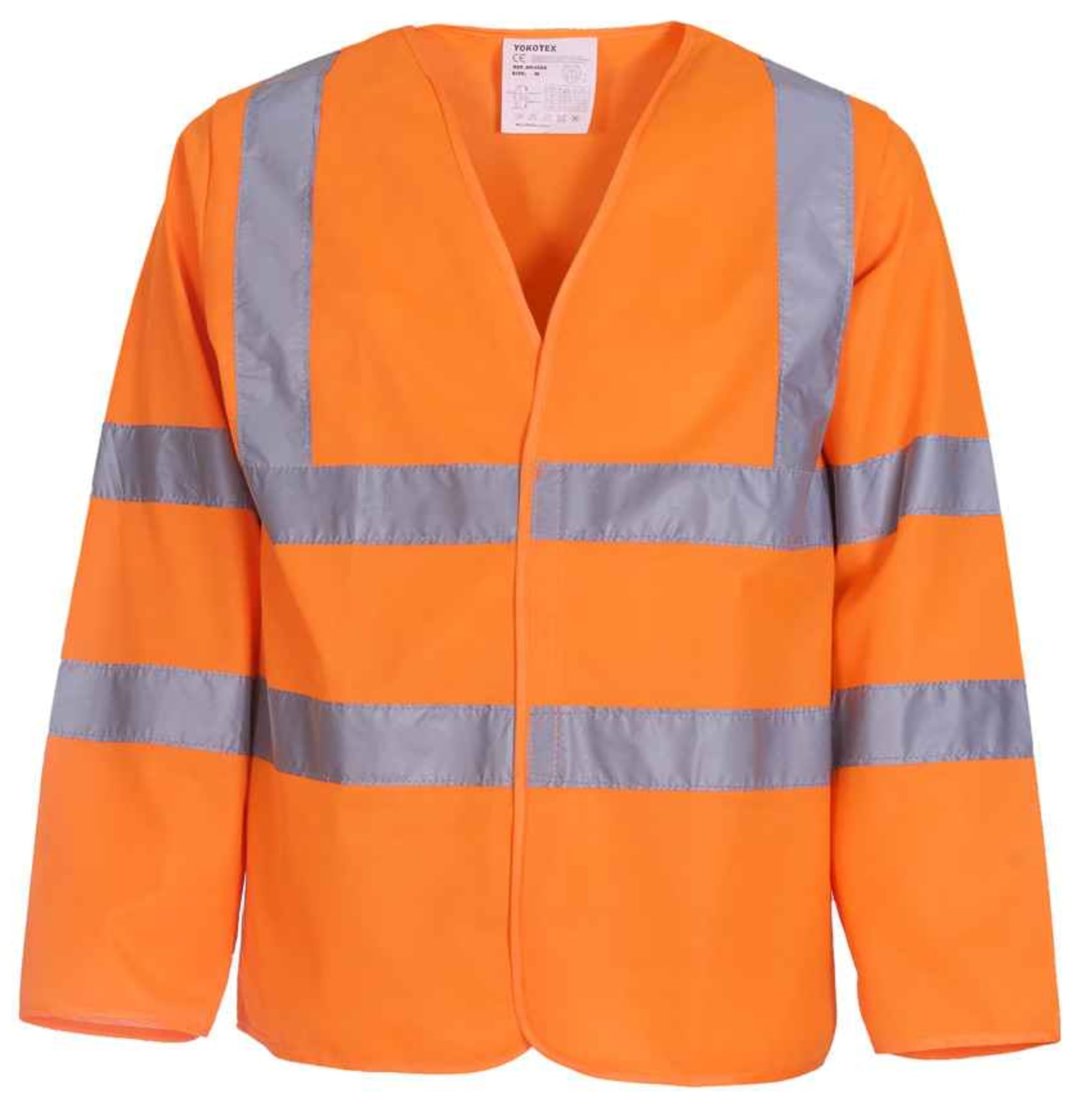 Yoko Premium Orange Hi-Vis Long Sleeve Safety Vest – High Visibility Workwear for Enhanced Protection (Orange, 2XL)