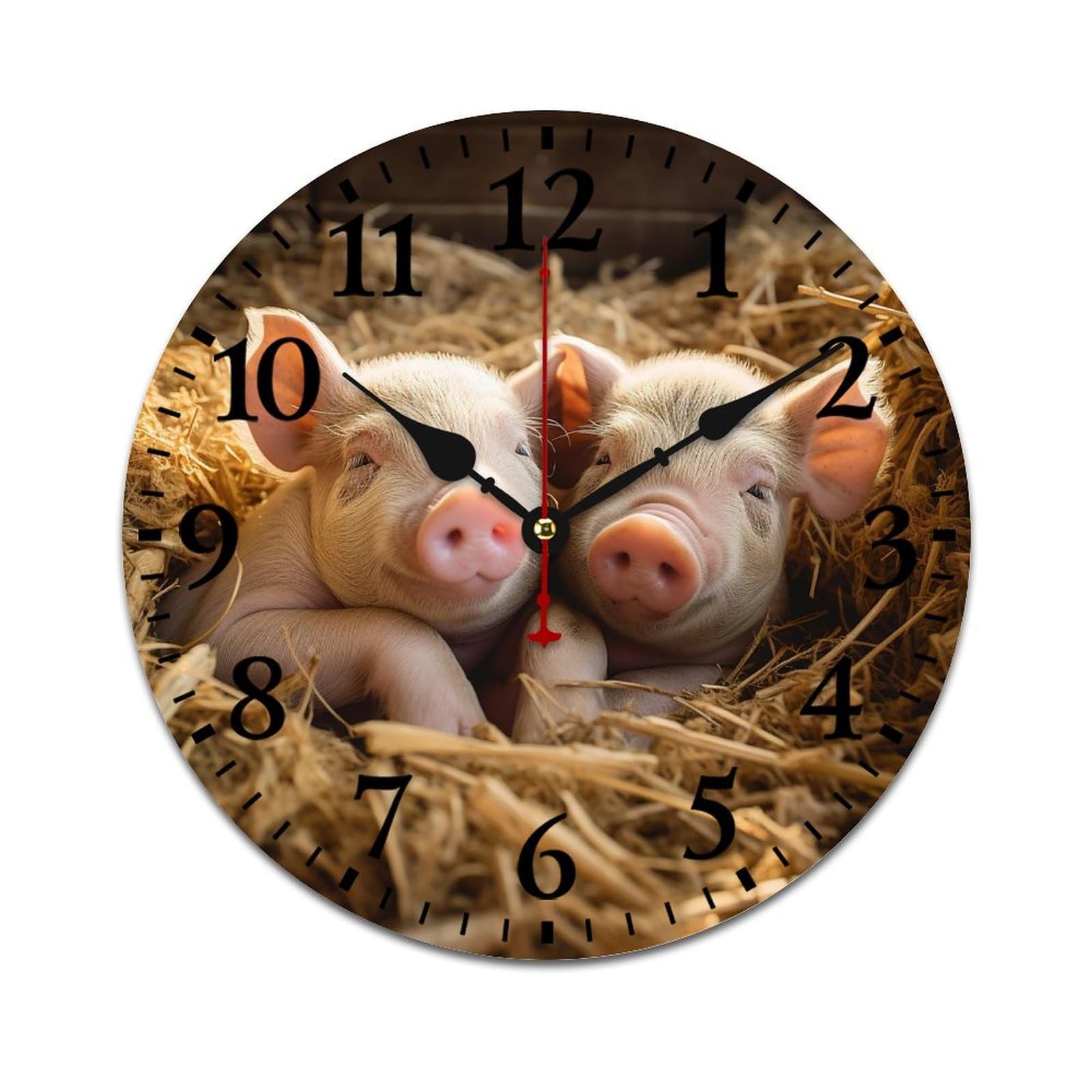 NTVOWPZO 10 Inch Wall Clock Wooden Pigs Battery Operated Wall Clocks Silent Non-Ticking Square Wall Clock for Living Room Kitchen Home Office Wall Decorative Clocks