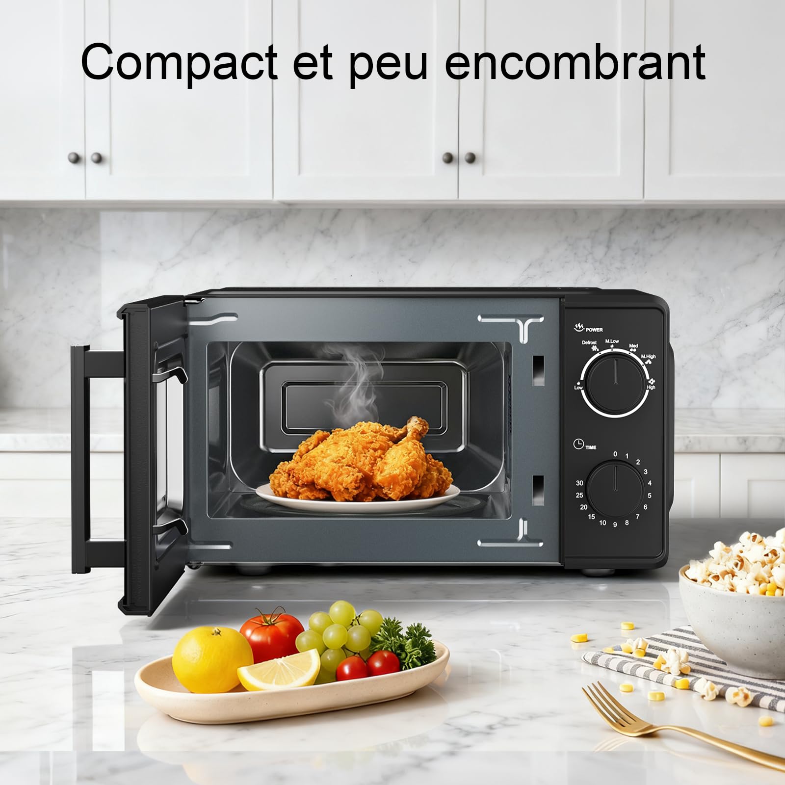 Galanz 20L Micro-Ondes Pose Libre avec Plateau Tournant-700 W-Noir | Four Micro-Ondes Solo, 6 Niveaux de Puissance dont une Fonction Décongélation, 2 Boutons Rotatifs, Facile à Utiliser
