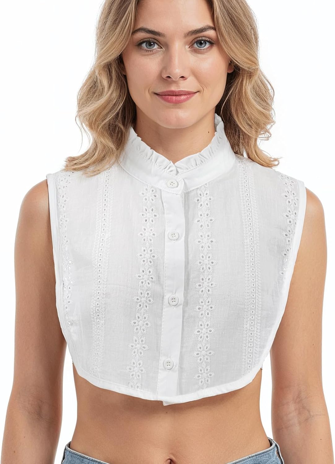 Detachable Dickey Collar Blouse for Women, Fake Collar Shirts Hollow Out Dickey White Detachable Collars Fake Collars Cotton Shirts Elegant Ruffle Jacquard Pure Cotton Comfortable and Breathable