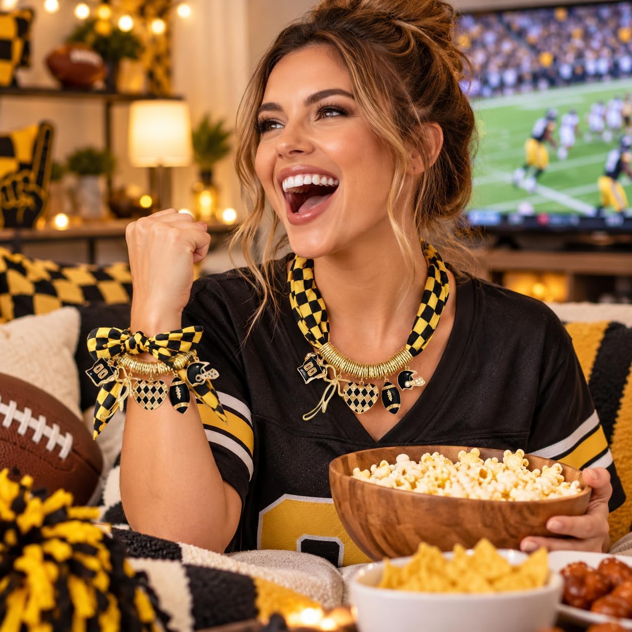 ARATLENCH Game Day Scarf Necklace Football College School Team Spirit Football Bow Heart Gold Charms Bandana Scarf Necklace Jewelry Accessories Gifts for Sports Mom Fans image 5