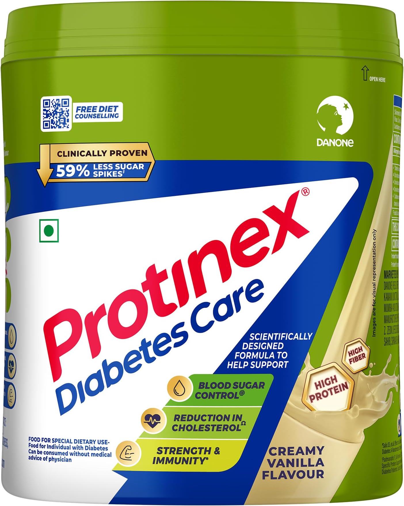 Protinex Diabetes Care, Creamy Vanilla, 400g |59% less post meal sugar spikes from day 1| High protein | High fibre & Clinically proven low GI formula