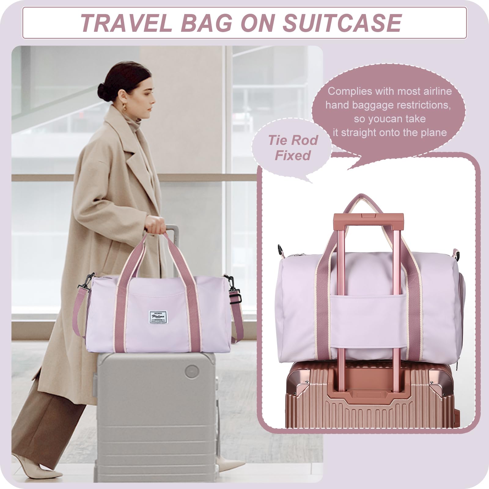 HYC00 Borsone Palestra Sportivo Donna Grande Borse da Palestra con Scomparto per Scarpe Borsone da Viaggio Weekend Borsa Sportiva Piscina Donna Borsa per Ospedale Duffel Bag per Sport Viaggio,Viola