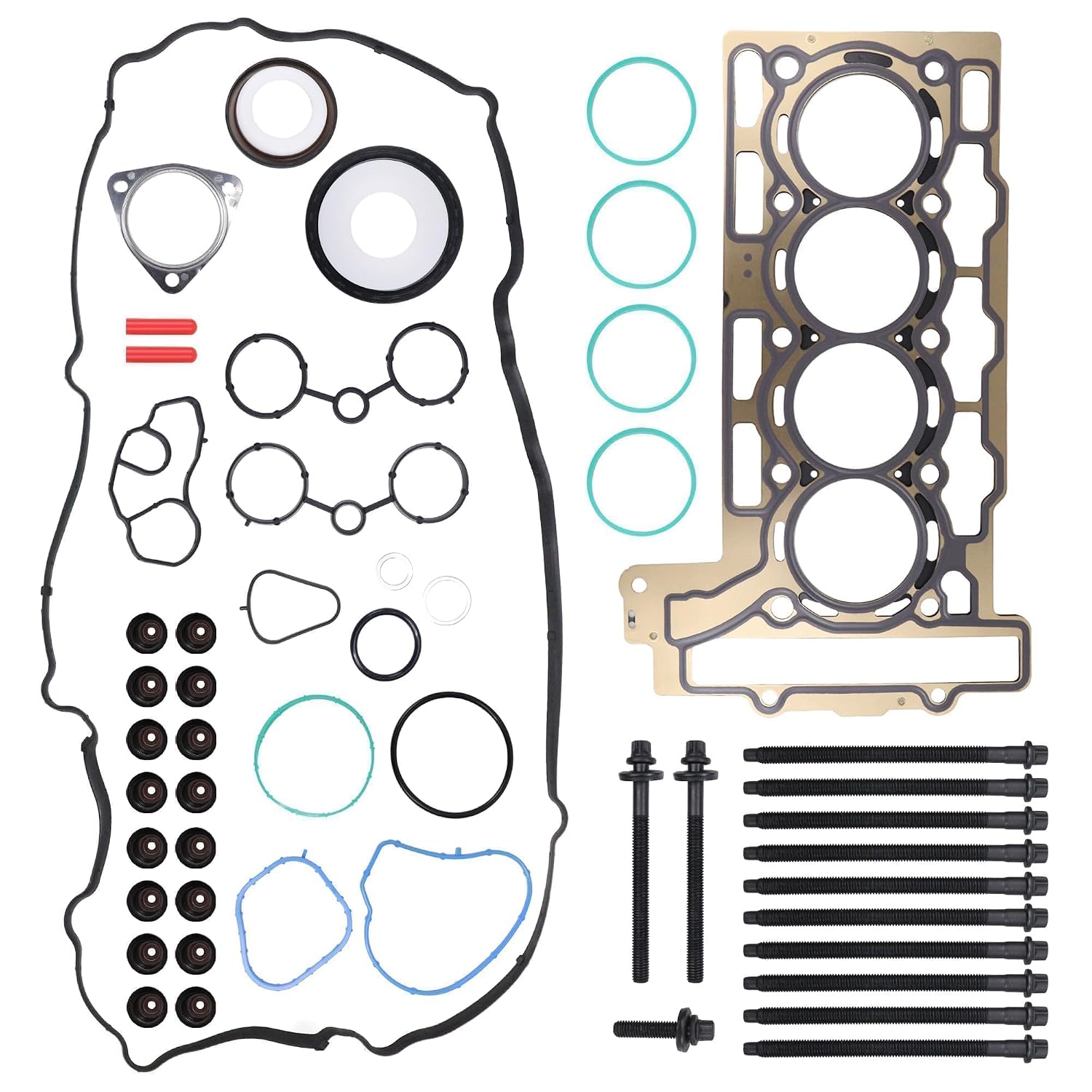 MLS Engine Head Gasket Set with Bolts Fit for Mini Cooper R56 Hatchback 2007-2008 for Mini Cooper R55 R56 2009-2012, for 1.6L L4 DOHC Turbo N14B16C N14B16A Replace 9815416 ES72451