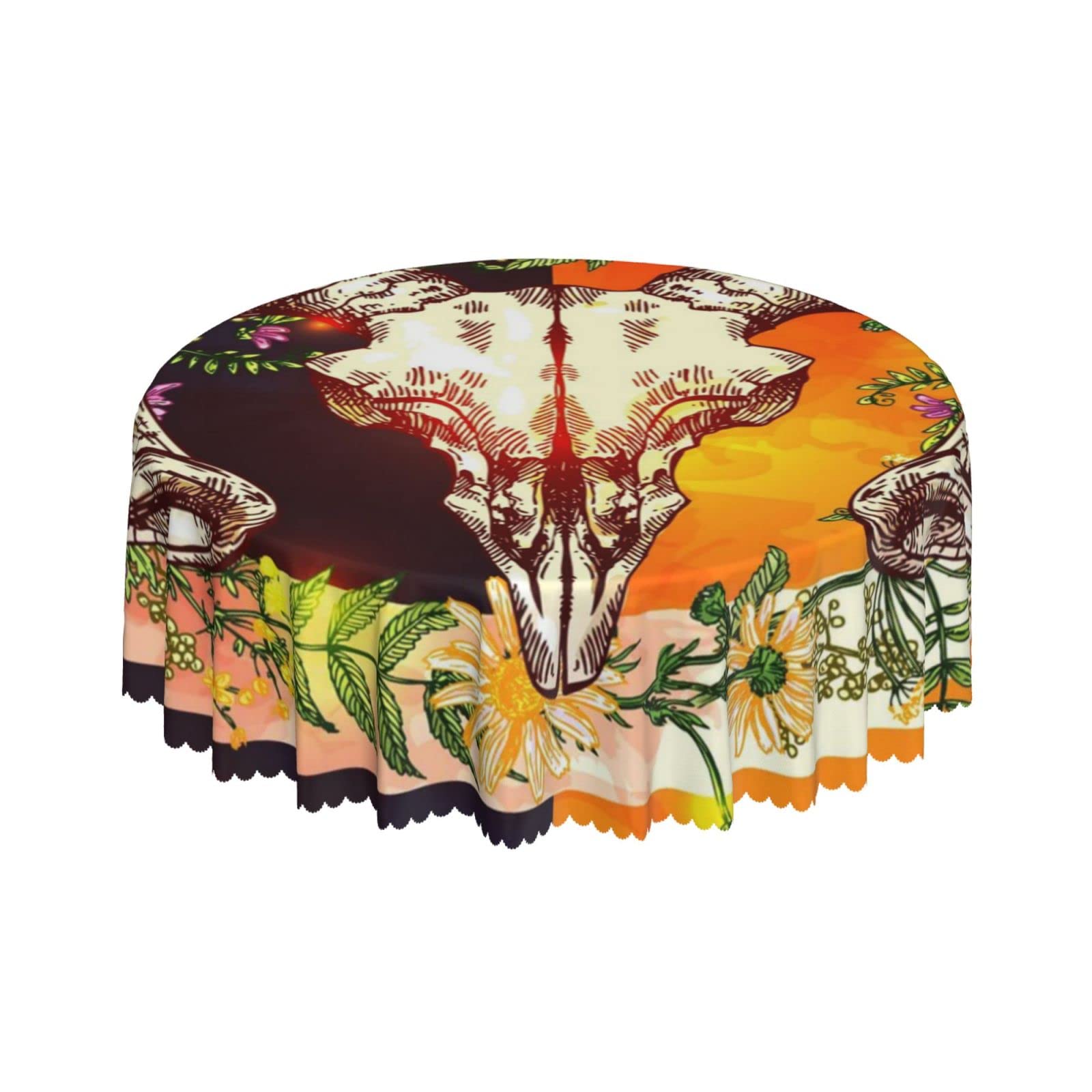 Lsjuee Ram Skull Bright Colored Round Tablecloth 60 Inch Printed Washable Tablecloth for Dining Party Holiday Fall Home Decorative