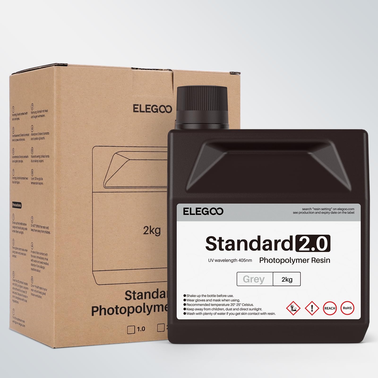 ELEGOO Żywica LCD UV do drukarki 3D, 405nm standardowa żywica fotopolimerowa dla drukarek LCD/DLP 3D, małe kurczenie, wysoka dokładność 2 kg, przezroczysta