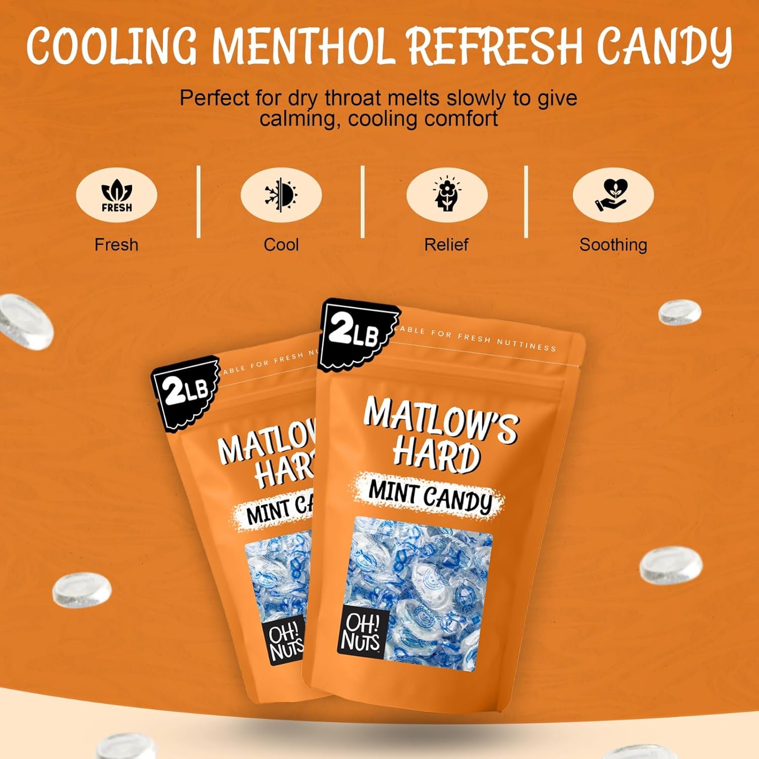 Matlow's Hard Mint Candy | Kosher Mint Candy - Individually Wrapped & Packed in 2 LB Resealable Bulk Bag | Great for Party, Office, Outing - Oh! Nuts