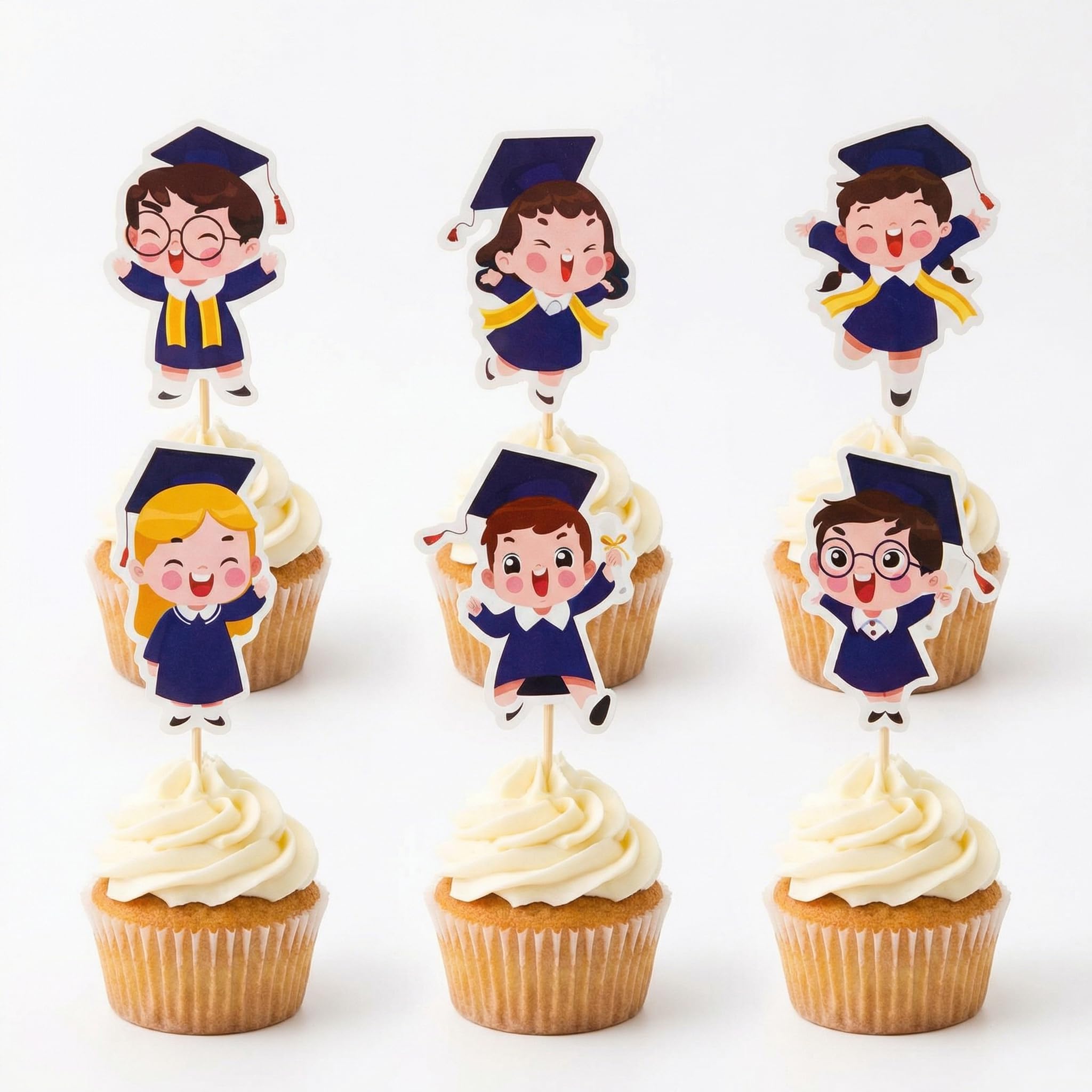 Arthsdite 24 Pcs Cute Kids Graduation Cupcake Toppers Cartoon Student Grad Cap Cupcake Picks for 2026 Graduation Party Decorations Kindergarten Preschool Elementary School Graduation Supplies