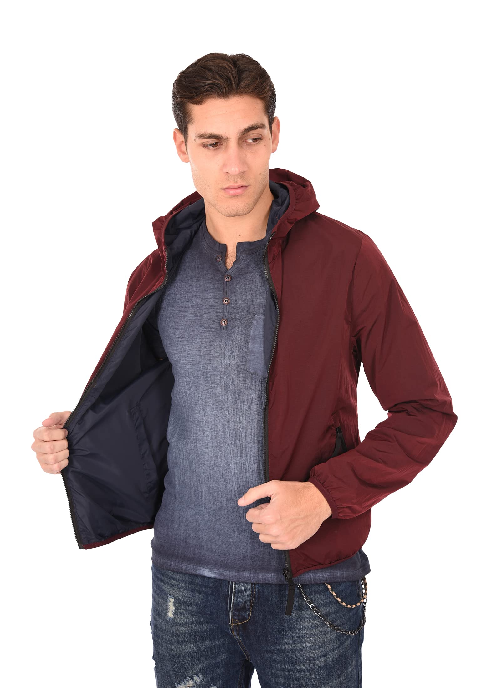 Kurtka męska wodoodporna podwójna twarz wiatrówka przejściowa slim Fit, Bordeaux, 3XL