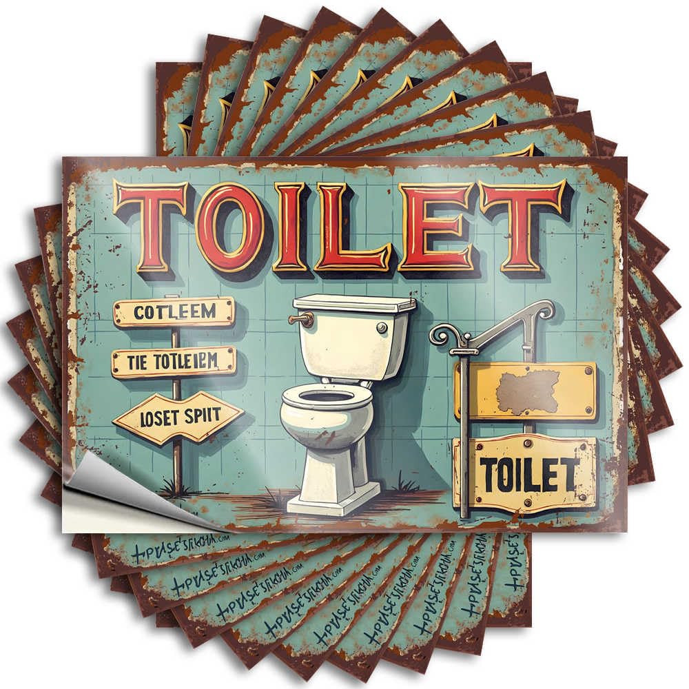 Bumper Personalized Back Yard Decorations Hard Vintage Signage: A Multilingual Guide to The Toilet - No Residue Decals for Standing(6X9CM)