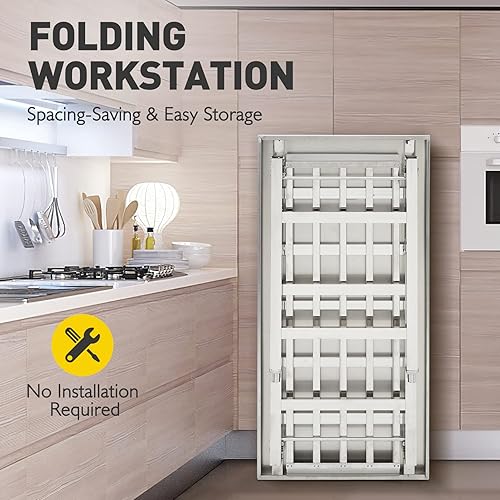Miniatura 4 de Mesa de trabajo de acero inoxidable de 24 x 47 pulgadas para preparación y trabajo, mesa de trabajo plegable NSF resistente para preparación de