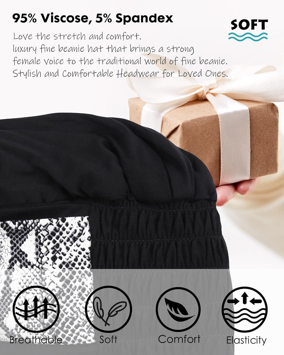 Movable Knot Beanies with Relaxed Stretch Elastic, Chemo Hats for Women - Image 4