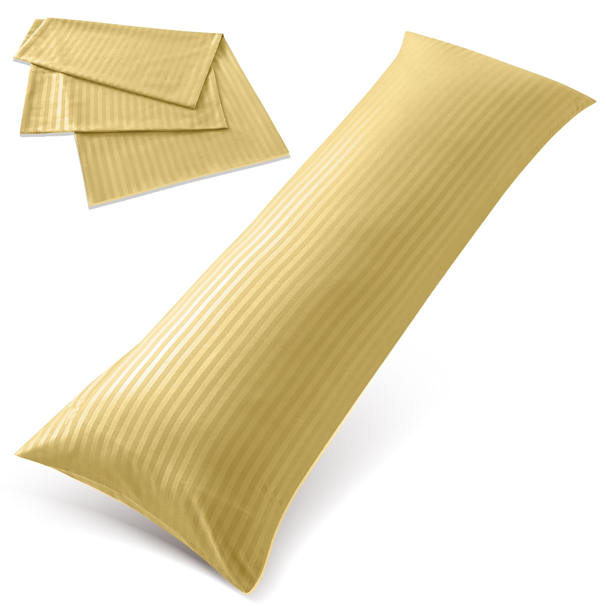 Hotel Linen Klub Long Body 1Pc Stripe Pillowcase - 100% Microfiber with envelope closure, Soft and Durable Quality, Size : 45 x 125cm, Mustard