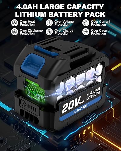 Miniatura 5 de LUXTER Sierra Circular Inalámbrica Sin Escobillas Hoja de 6.5 Pulgadas con Batería de 4.0Ah y Cargador Sierra Circular Eléctrica Ángulo y