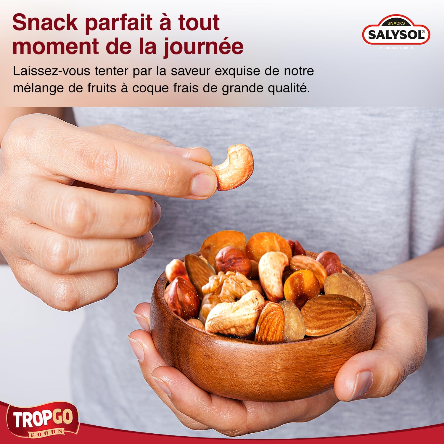 Salysol Cocktail de Fruits à Coque - 10 Boîtes de 50 g - Mélange d’Amandes, de Noisettes, de Noix de Cajou, de Cacahuètes Salées, de Noix, de Maïs Grillé, de Cacahuètes au Miel - Snacks Sains