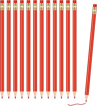12 Pcs Checking Pencils Erasable Colored Pencils Pre-Sharpened 2 HB with Erasable Tops for CheckingRed