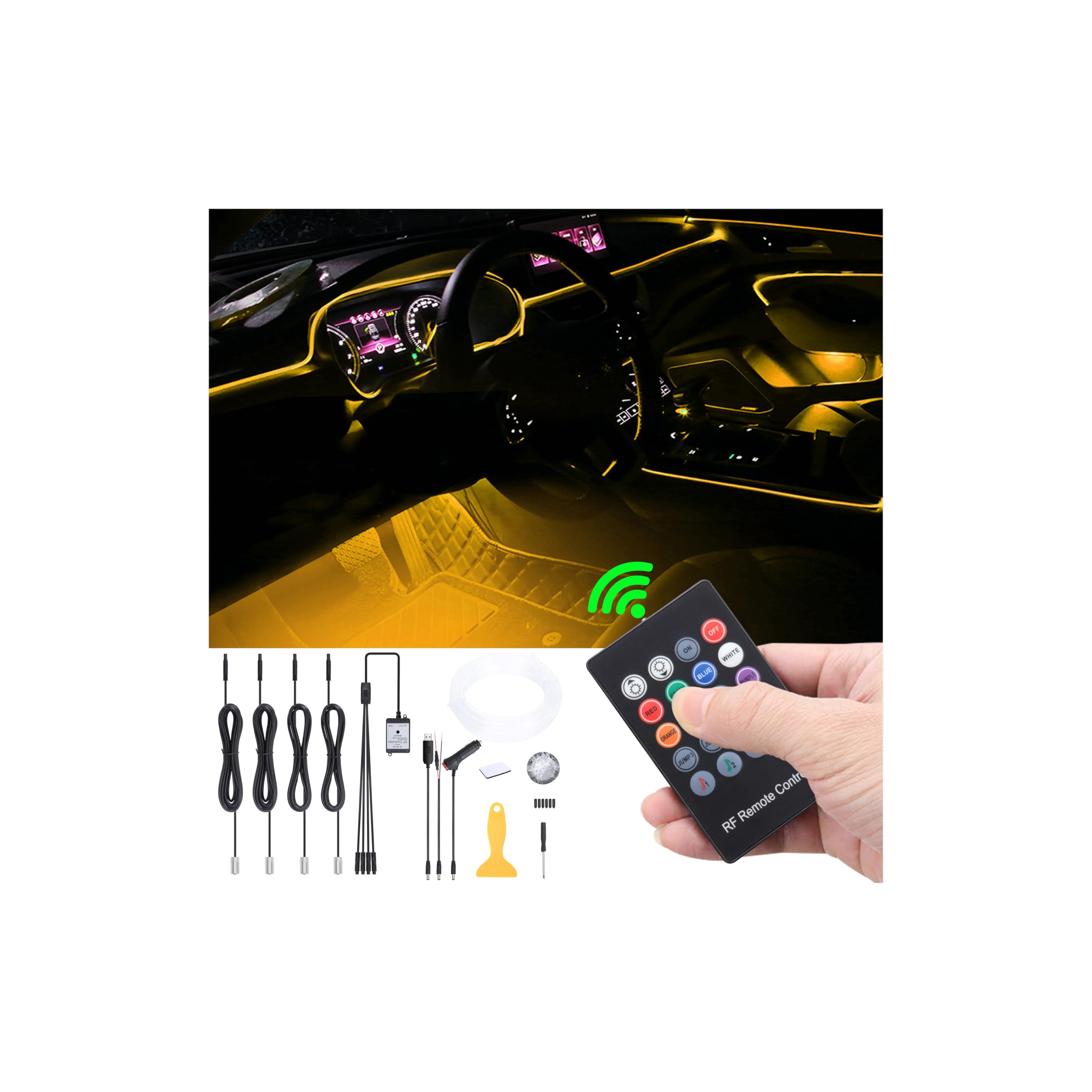 5 Meter Glasfaser Auto Ambientebeleuchtung mit RF-Fernbedienung 8 Farben Mehrfarbig Musik Innenbeleuchtung Kit DC 12V 1W