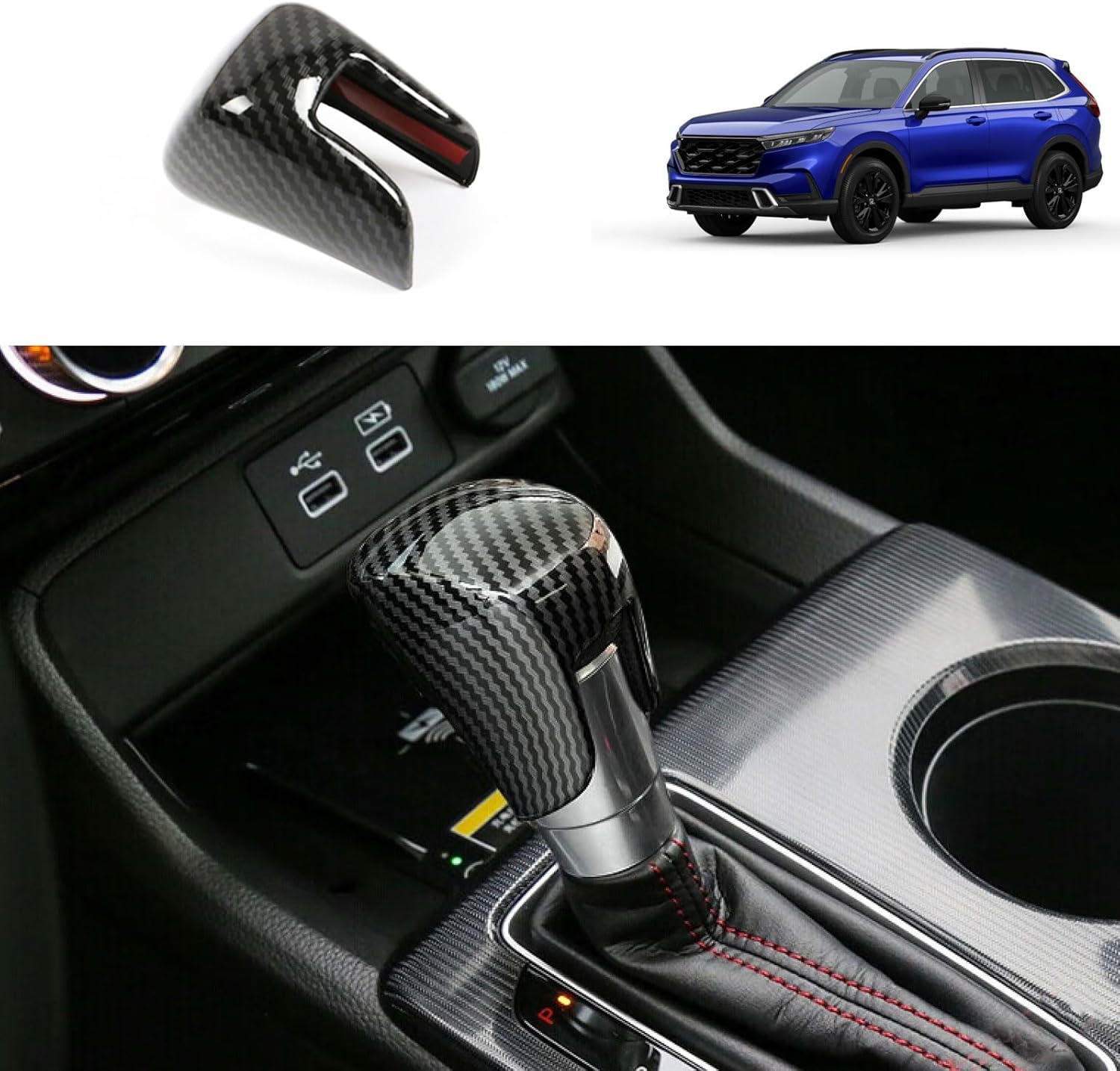 Car Accessories Compatible with Honda New CRV CR-V 2023 2024 2025 2026 Center Console Gear Shift Knob Cover Trims Cap Protector Sticker ABS(Carbon Fiber Style)