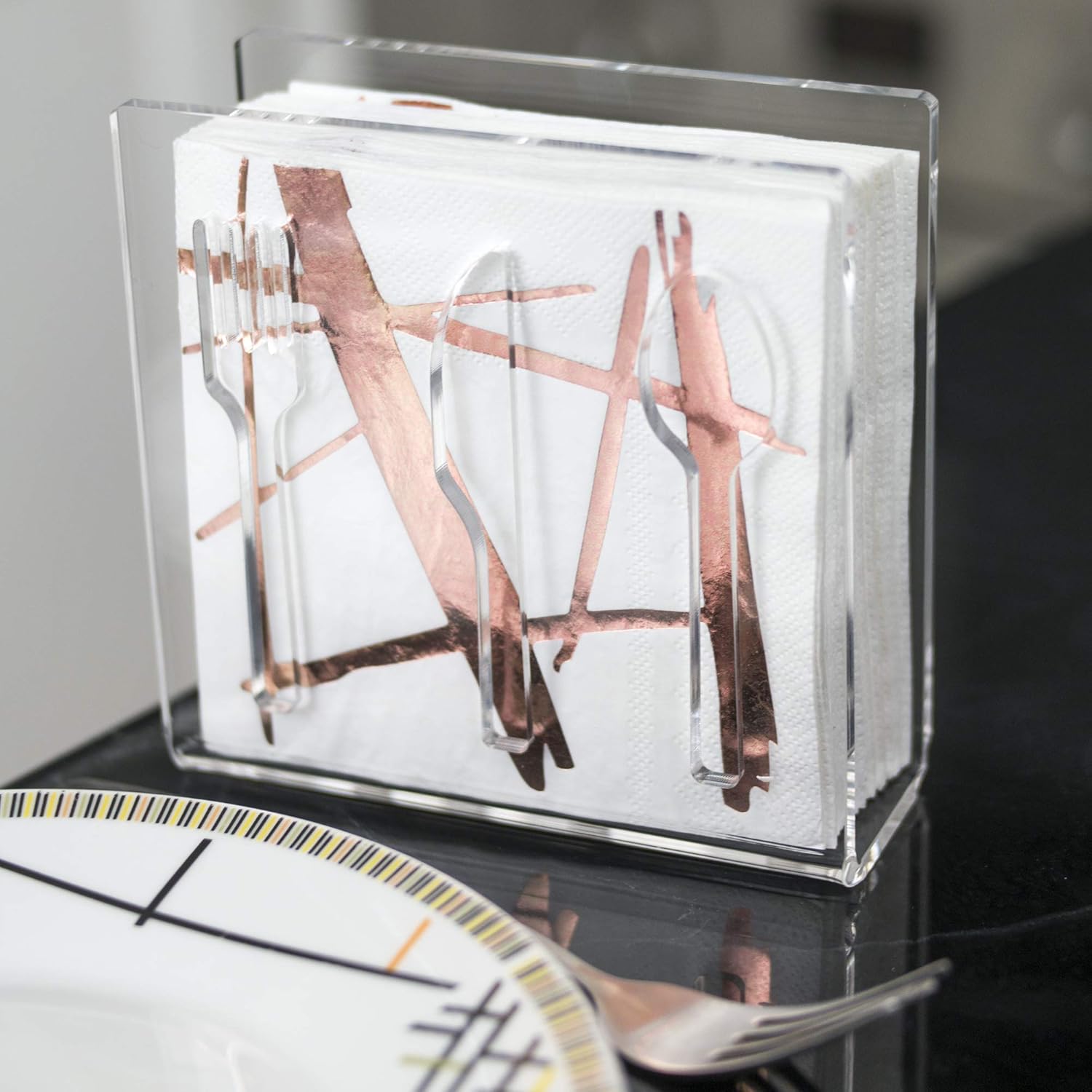 Napkin Holder - Acrylic Napkin Holder with Utensil Cutouts for Kitchen, Dinner Tables, Home Decor Elegant Design