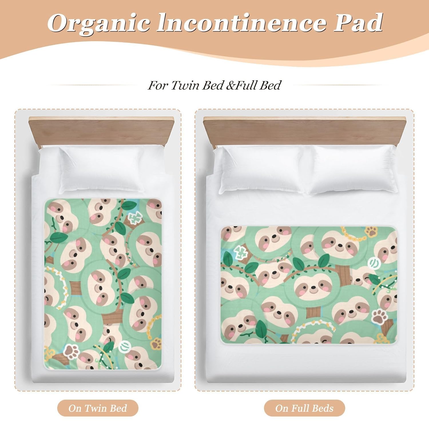 Cartoon Cute Sloth Green Extra Large Resuable Changing Pad Covers Waterproof Washable Flat Crib Pads Non-Slip Pee Mats for Infant Baby, 52" L x 34" W