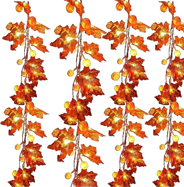 YIZHIHUA 10 FT Maple Pumpkin String Lights Halloween Thanksgiving Decorations,20 Led Fall Garland Lights Pumpkin Maple Leaf String Lights Indoor Outdoor Decor