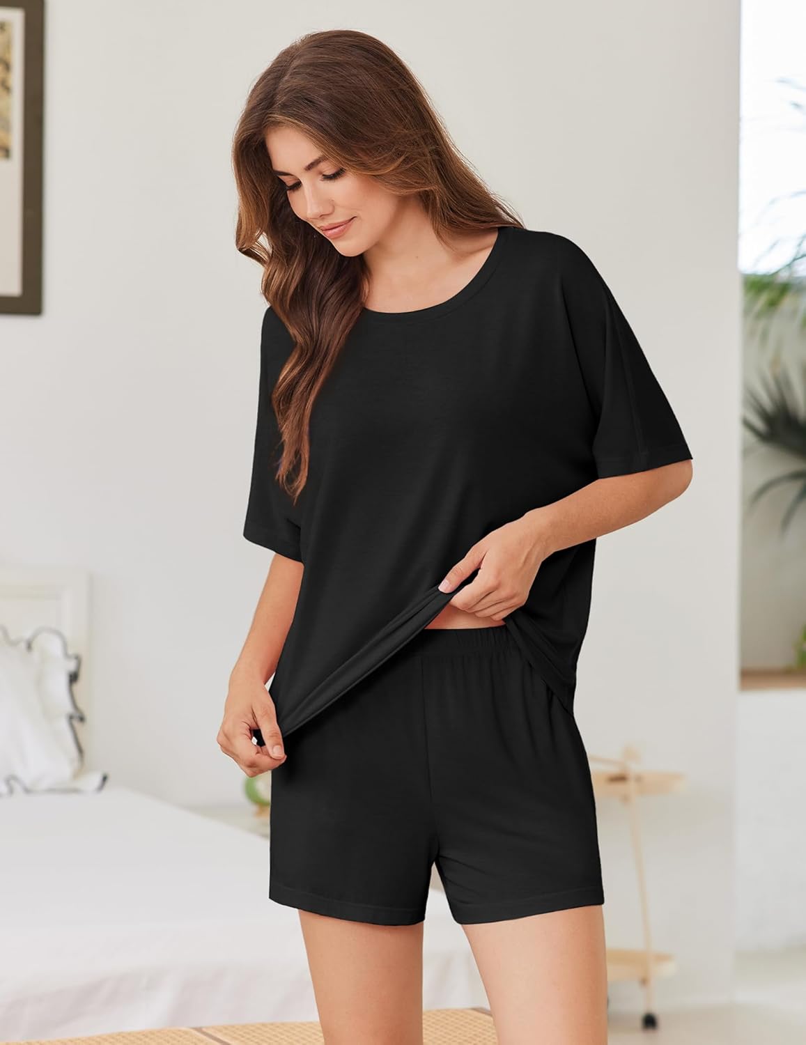 Ekouaer Pajama for Women Viscose from Bamboo 2 piece Lightweight Summer Pj Soft Short Sleeve Matching Lounge sets with Pocket - Image 3