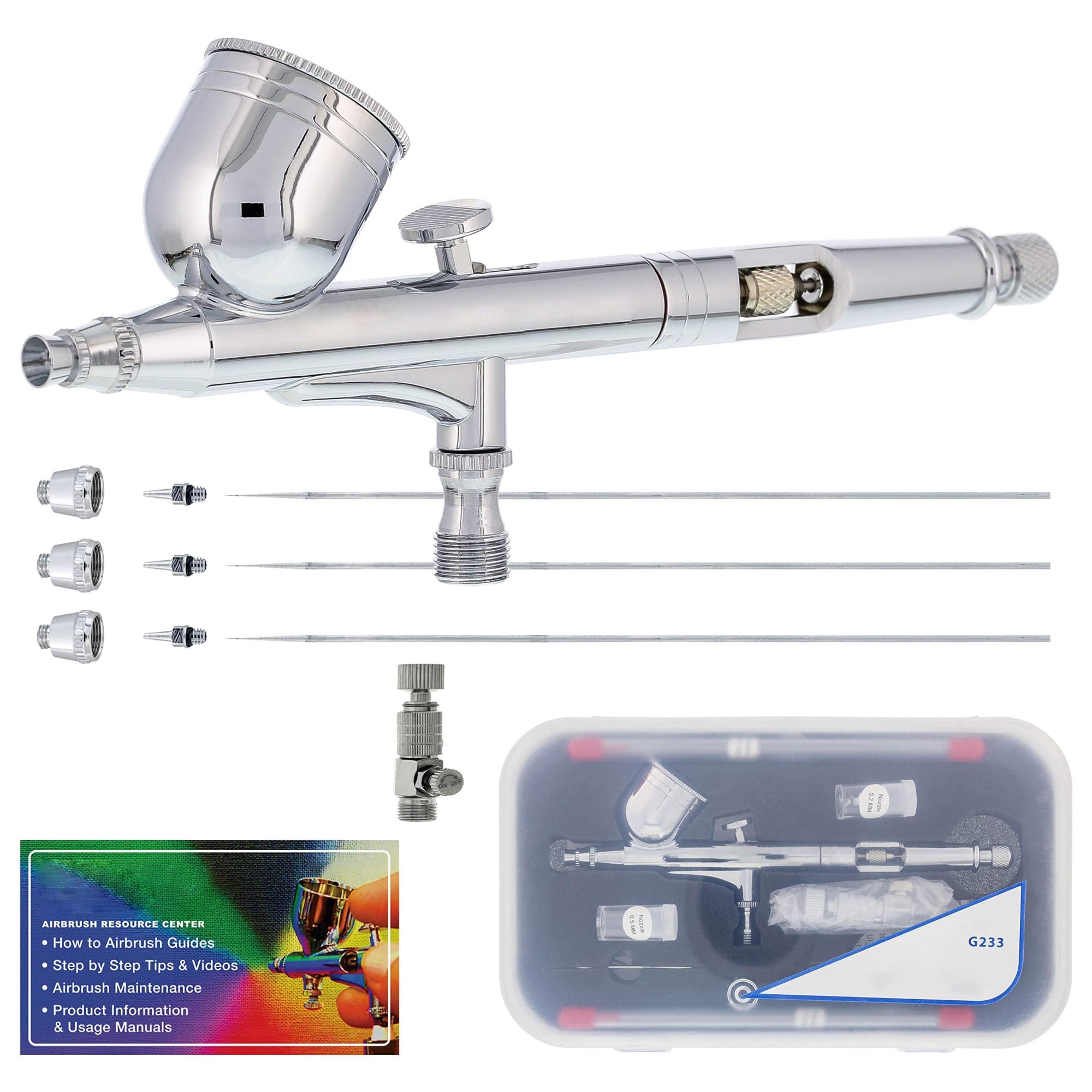 THE WHITE SHOPSet of Master Airbrushes with nozzle set (mm needle, liquid nozzle and air cap) - Dual action gravity feed airbrush, 1/3 oz. cup, skeletonised handle - User's guide (Color : Gray)
