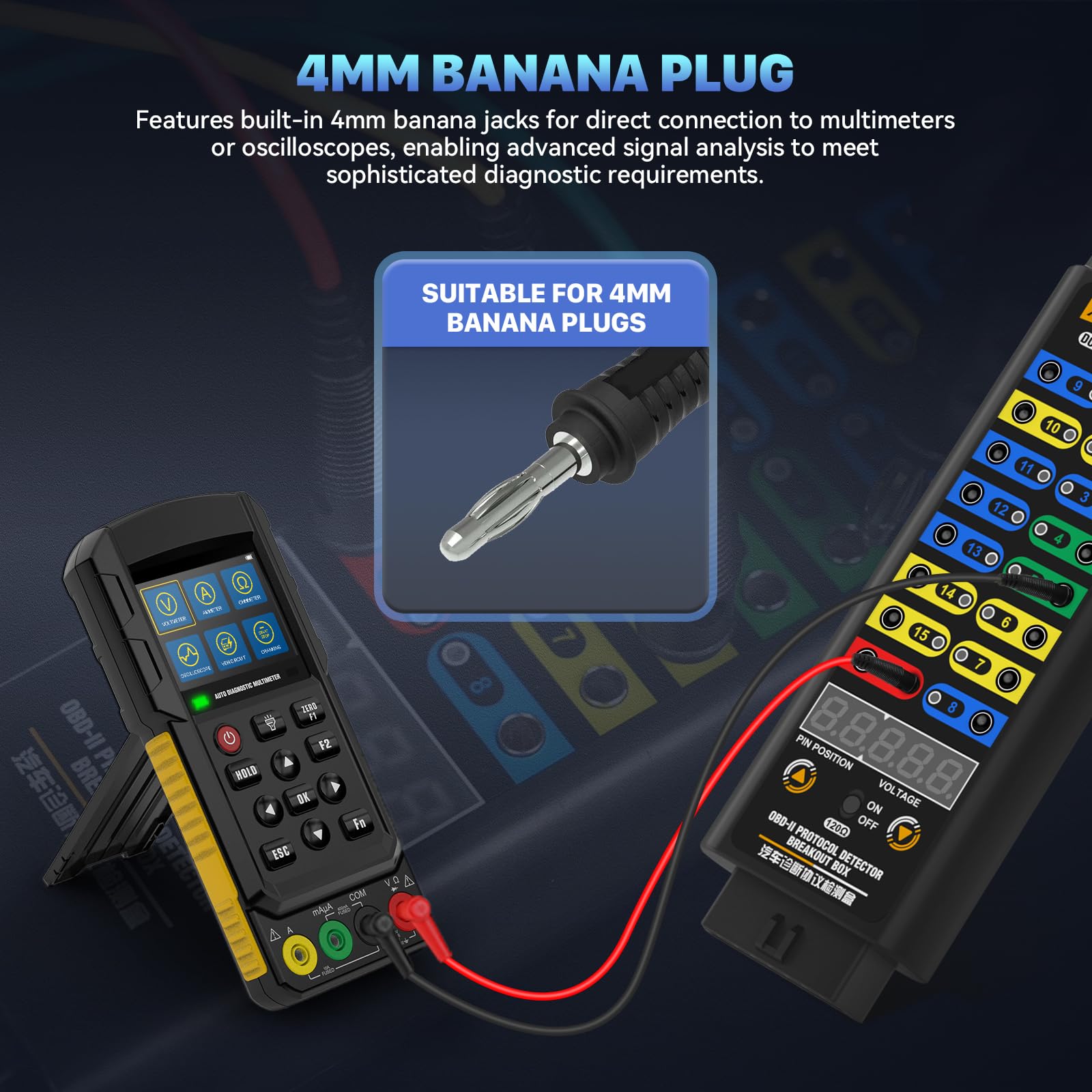 AUTOOL OBD2 Breakout Box - Detector de protocolo OBDII para monitorear señales de protocolo/alimentación/tierra, conector ECU de 120Ω con puente multifunción, probador de puerto de diagnóstico OBD CAN