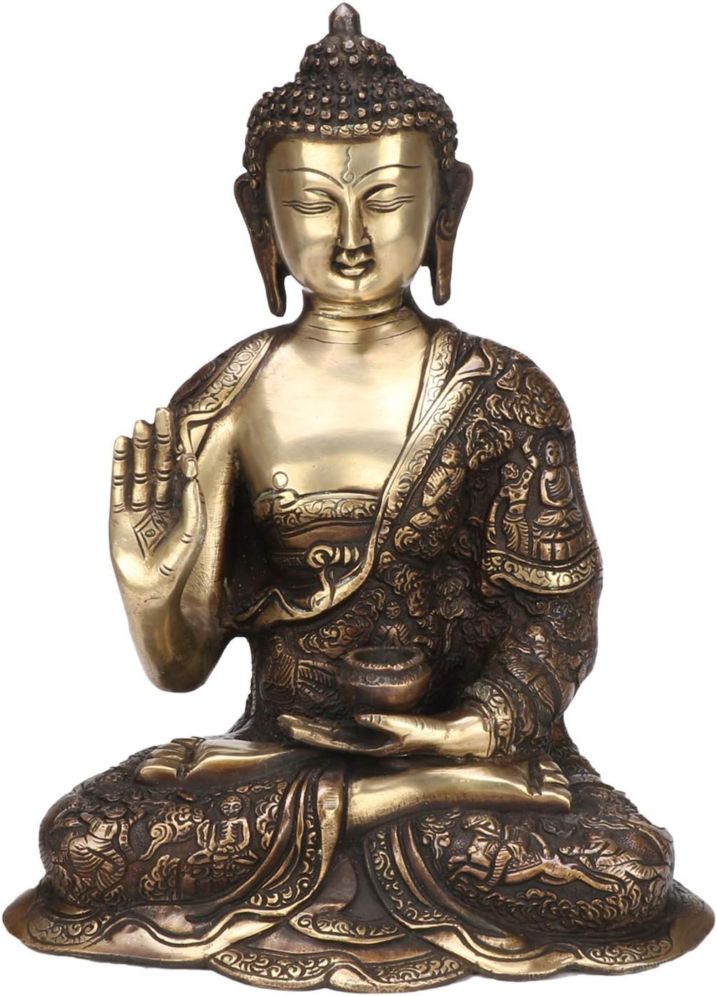 Kartique Brass Buddha Life Story Hand Carved | Home Decor Chinese Tibet Buddhism Big (LxBxH is 9.5x6x12 Inches) Buddha Idol for Home Decor