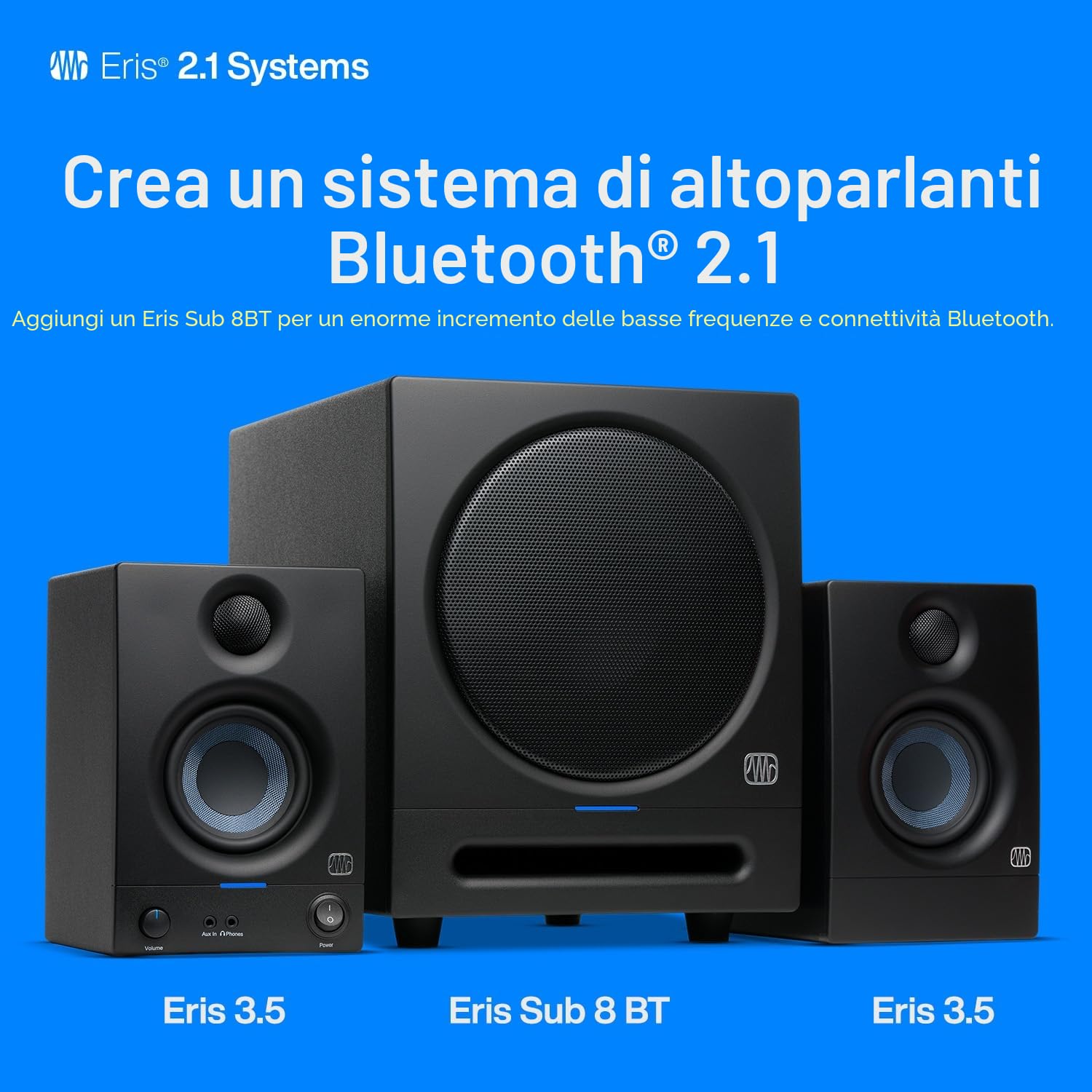 PreSonus Eris 3.5 Gen 2, Altoparlanti Attivi da Scrivania 3.5" per Multimedia, Gaming, Produzione Musicale di Qualità Studio, Potenza 50 W - Bianco