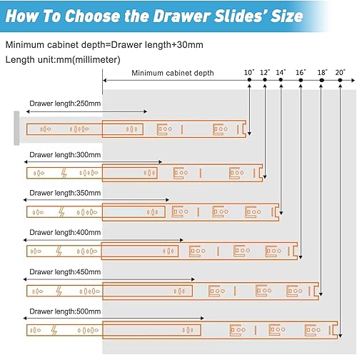 Miniatura 4 de Welan Toboganes de cajón de cierre suave, extensión completa de 3 pliegues menos ruido, deslizadores de cajones resistentes, 12 pulgadas, 4 pares