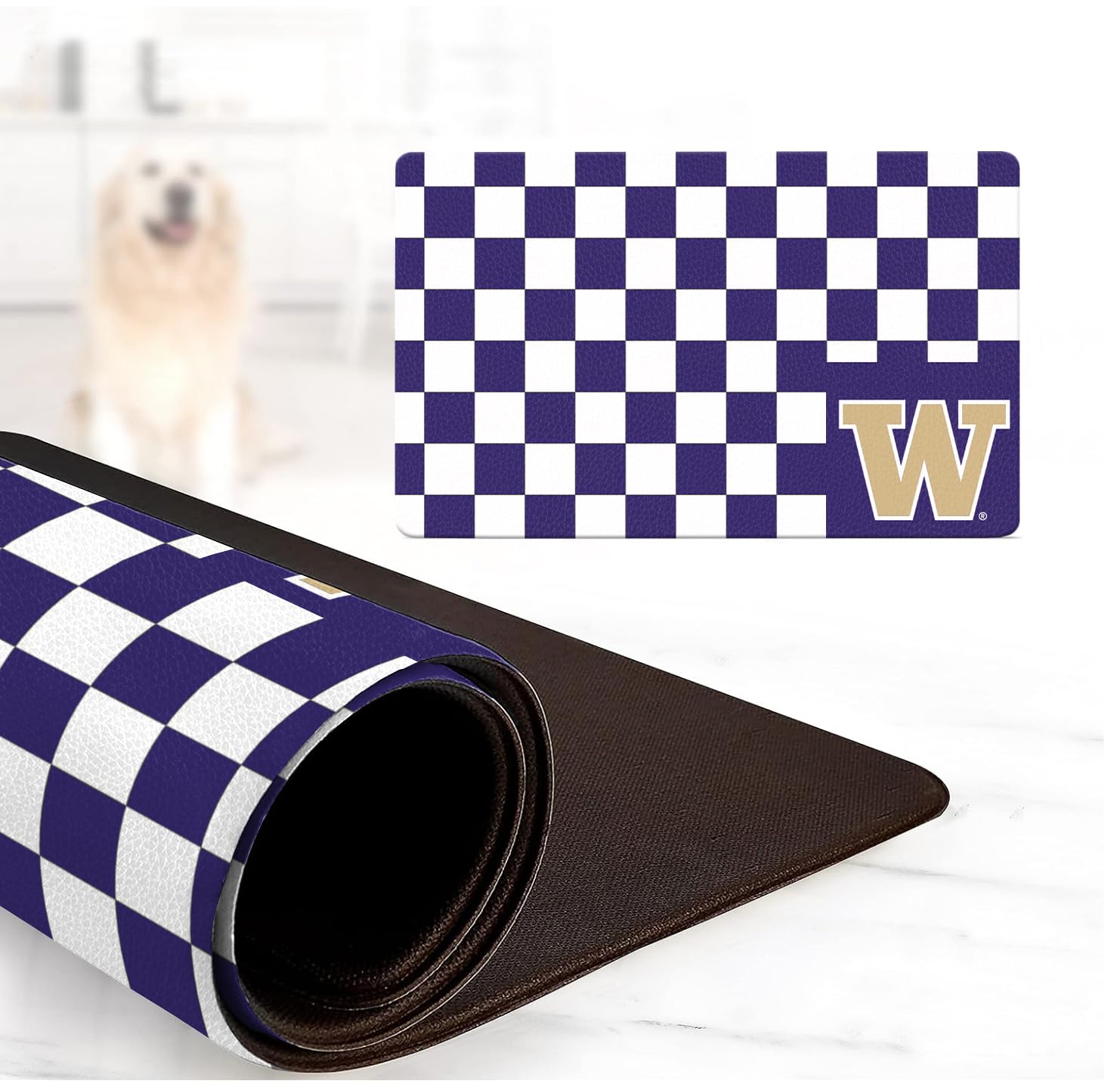 Washington Huskies Food and Water Placemat for Dogs and Cats | 16" x 28" | Non-Slip | Water-Proof