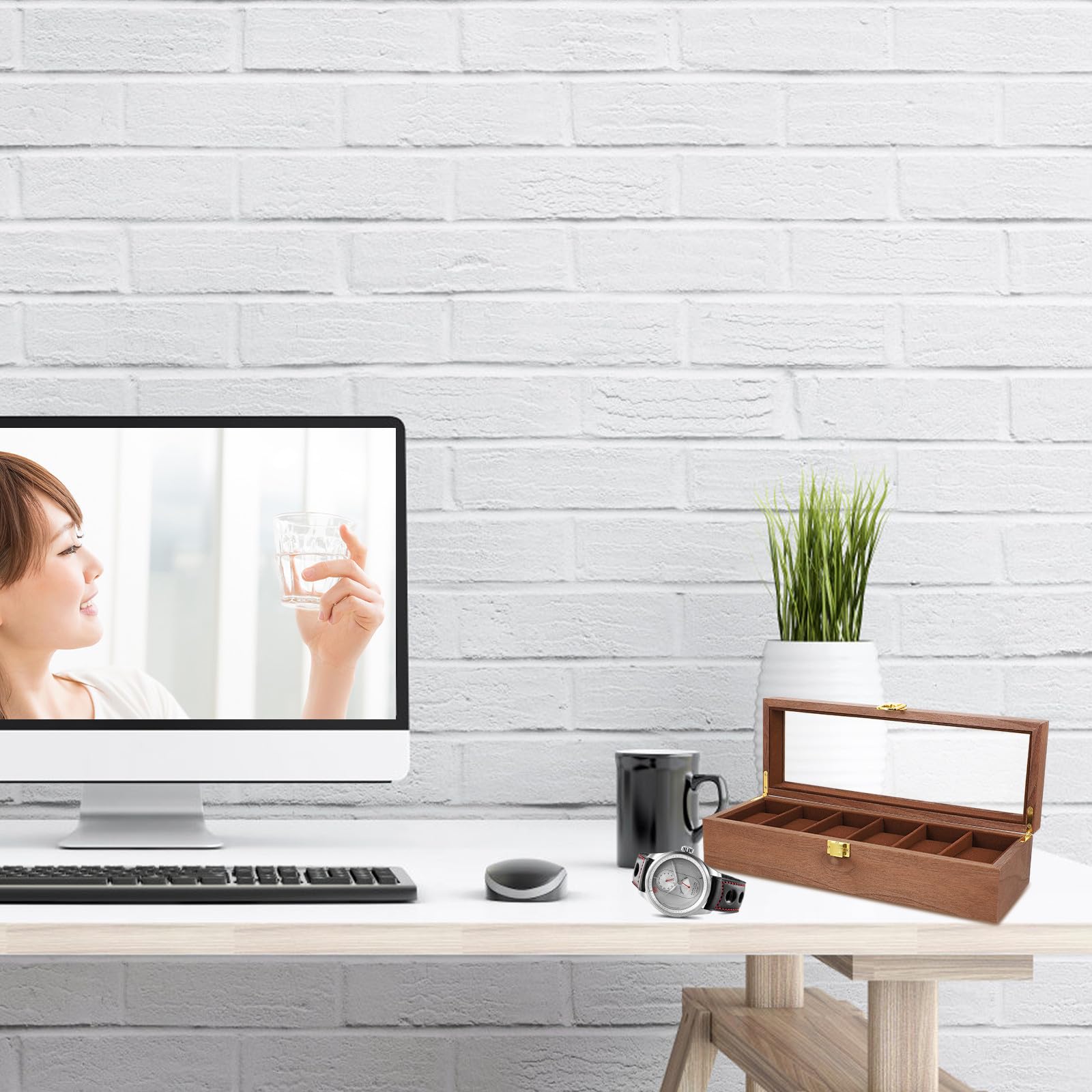Vintage und Einfach zu Tragen zur Aufbewahrung und Präsentation Uhrenaufbewahrungsbox mit 6 Fächern Eleganter Uhren Displaybox für Uhren und Schmuck