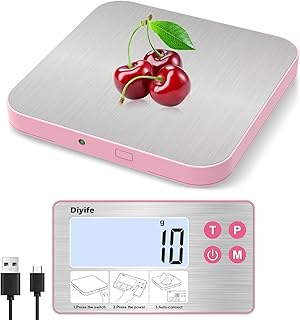 33lb Rechargeable Kitchen Scale, Diyife 304 Stainless Steel Food Scale with Detachable Display, 1g/0.1oz Precise Graduation, Magnetic, Backlit LCD, Tilt Stand, for Baking, Cooking, Meal Prep (Pink)