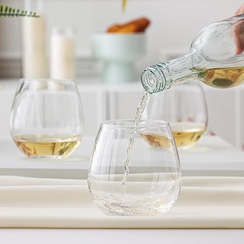 Miniatura 7 de Juego de 4 copas de vino sin tallo, copas de vino rojo y blanco de 15 onzas para uso diario, boda, cumpleaños, regalo de inauguración de la casa,