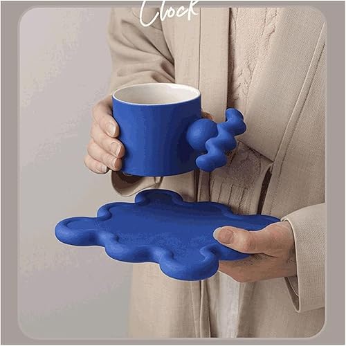 Miniatura 3 de Taza creativa de cerámica taza de café y platillo, 7.1 fl oz, taza estética reutilizable de cerámica esmerilada para bebidas fríascalientes, 5