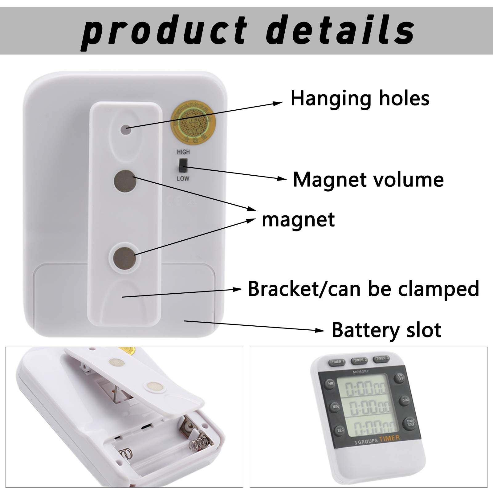 Digitale dubbele kookwekker, 3 kanalen Count UP/Down Timer, kooktimer Digitale dubbele kookwekker, 3 kanalen Count UP/Down Timer, kooktimer