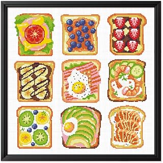 FREEBLOSS 11CT Cross Stitch Kits Toast Pattern Stamped Cross Stitch Wall Painting Craft Kit Full Range of Embroidery Starter Kits for Adult Beginners with Instruction 17.7 x 17.7