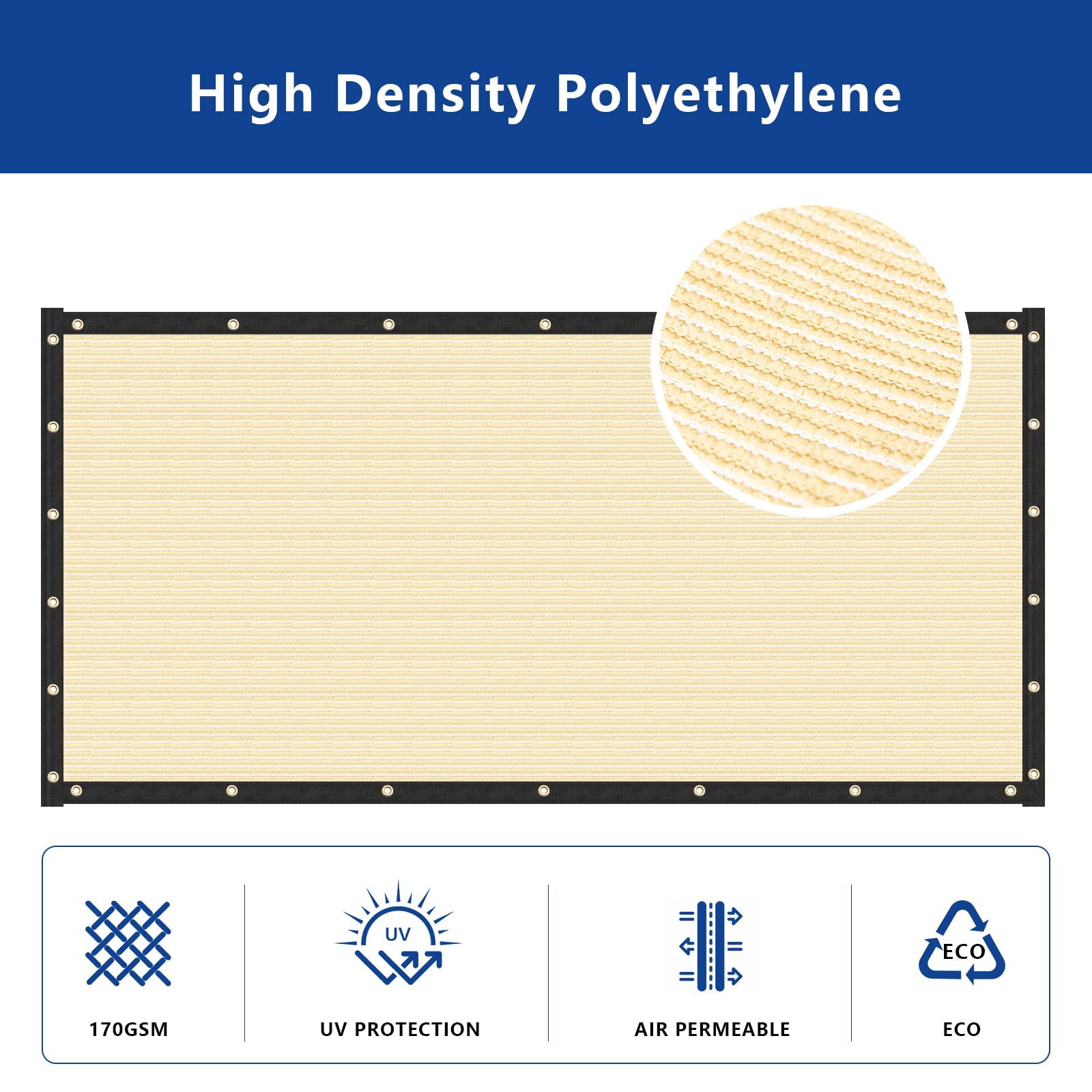 SUNNY MOOD 4' X 50' Beige Valla Pantalla Parabrisas Grado Comercial Puré Material UV Bloque
