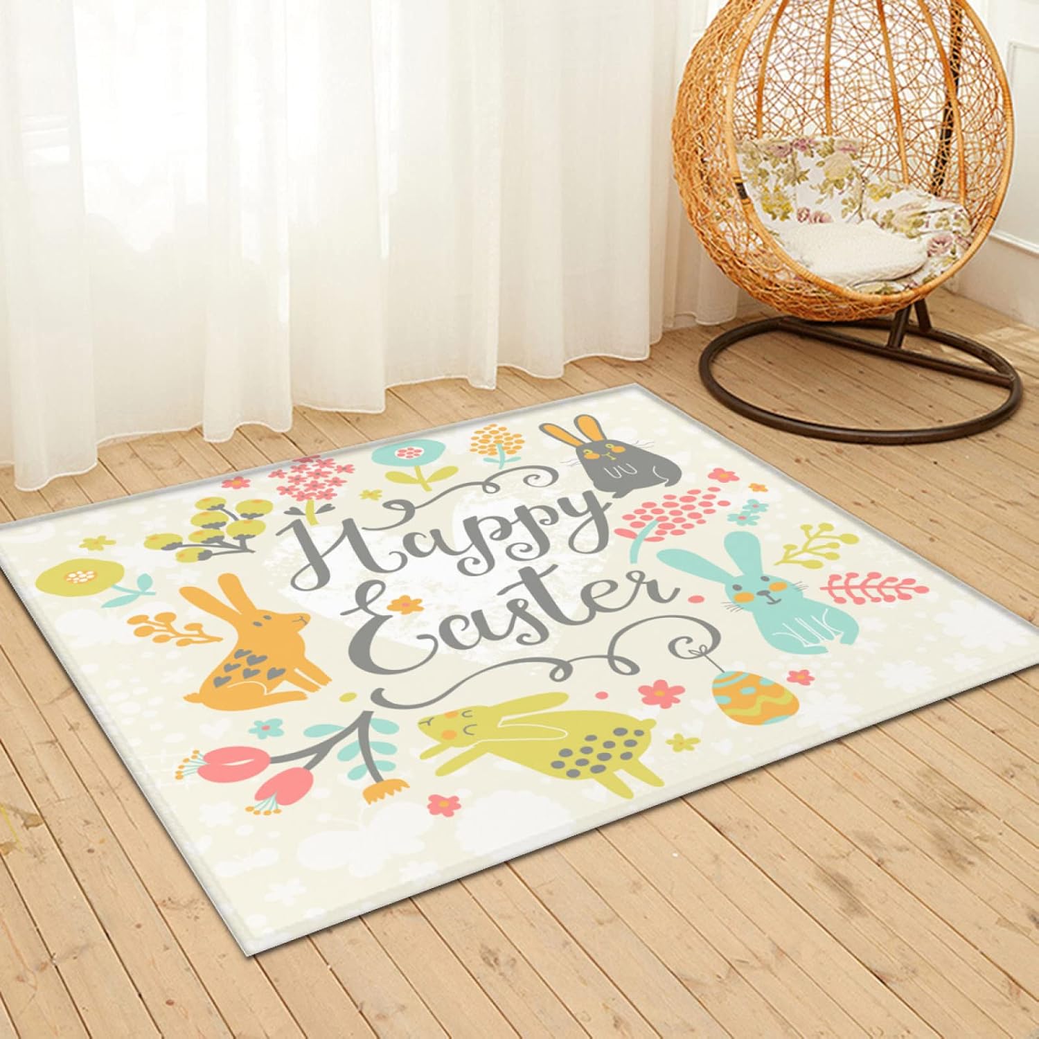 4 x 6 Happly Easter Eggs Bunny Rabbit Super Soft Area Rug for Kids Baby Nursery, Nursery Children Kids Girls Room Home Decorative, Upgrade Anti-Skid Durable Rectangular Fuzzy Rug