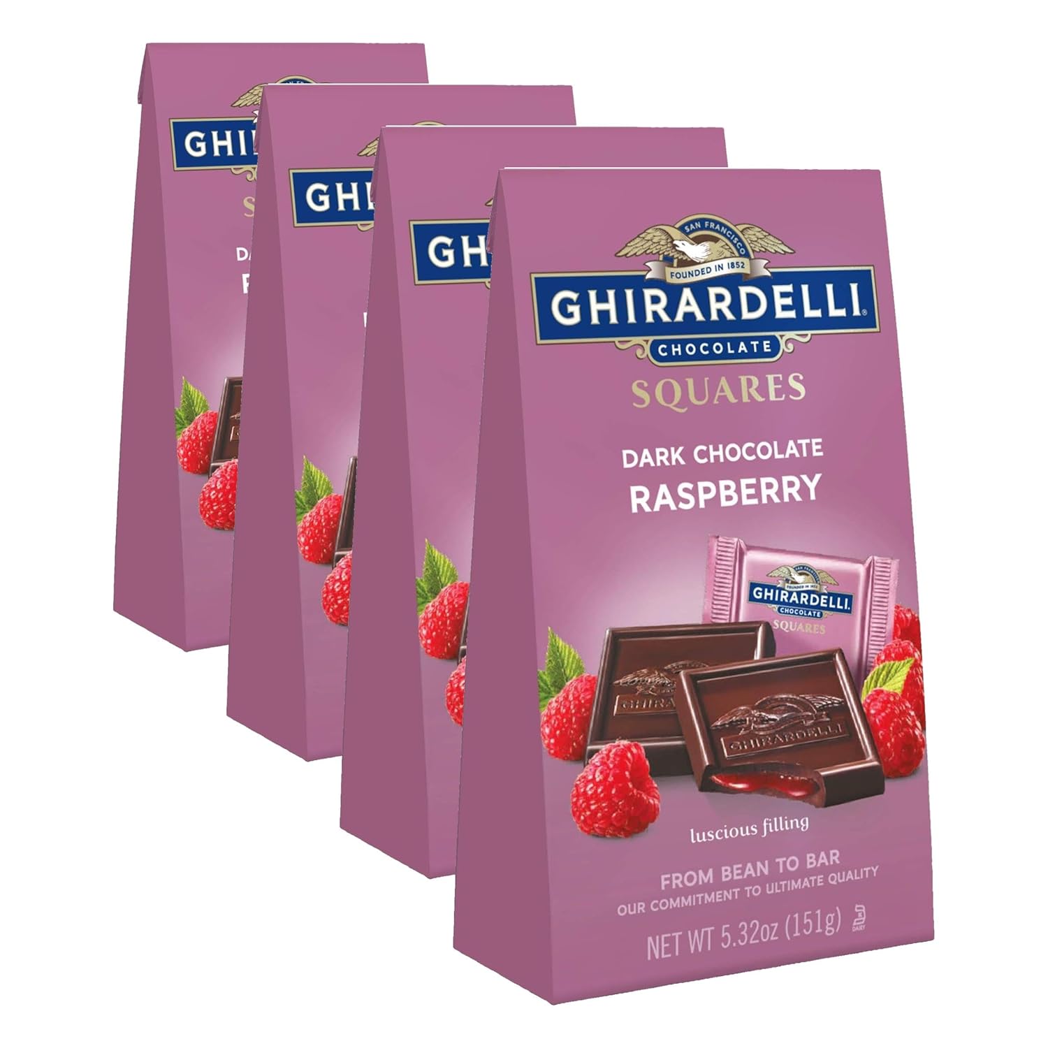 GHIRARDELLI Dark Chocolate Raspberry Squares, 5.32 Oz Bag (Pack of 4)