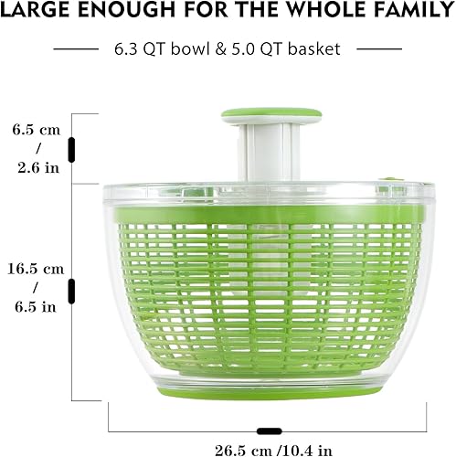 Miniatura 5 de Ourokhome Secador de lechuga giratorio de ensalada, secadora de verduras grande con una sola mano, mezclador de ensaladas con empujador retráctil y