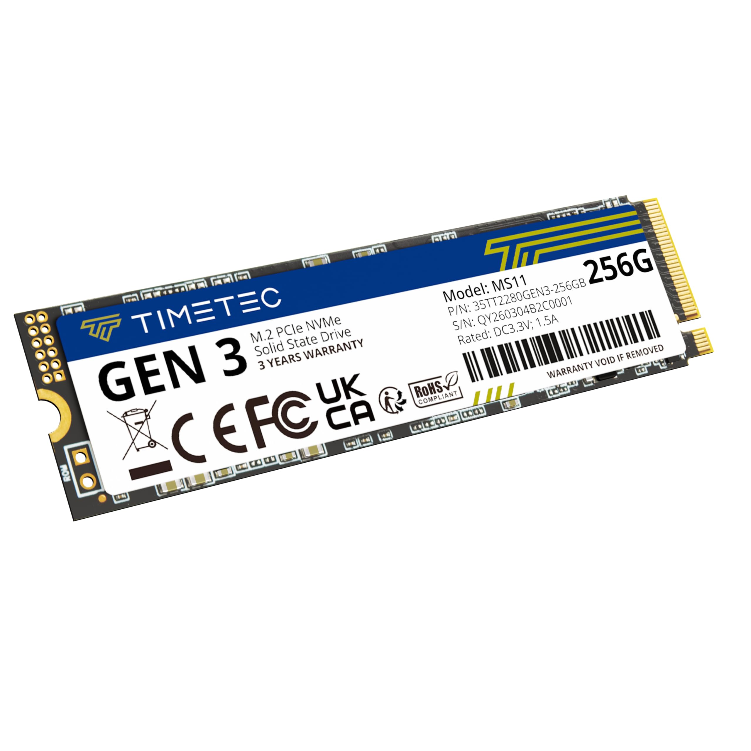 Timetec 256Go SSD NVMe PCIe Gen3x4 8 GB/s M.2 2280 3D NAND TLC 350 ToW Cache SLC Haute Performance Vitesse de Lecture/écriture jusqu'à 2000/1600 Mo/s Disque SSD Interne pour PC Portable et de Bureau