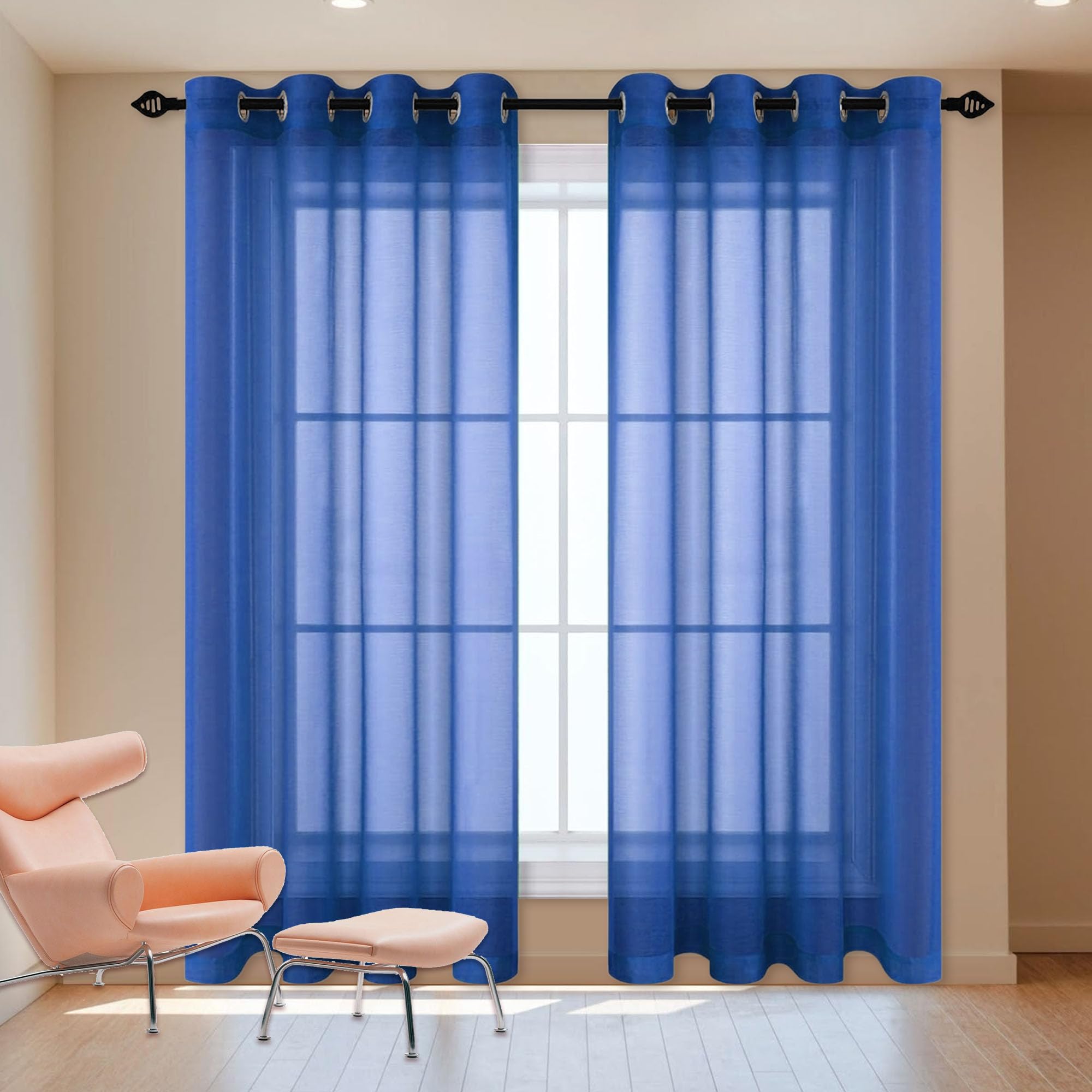 Firana Gotowa Woalowa 520 x 210 cm Z Tunelem Firanka Dekoracyjna Jakości Glamour Do Okien, Sypialni, Salonu, Ciemnoniebieski