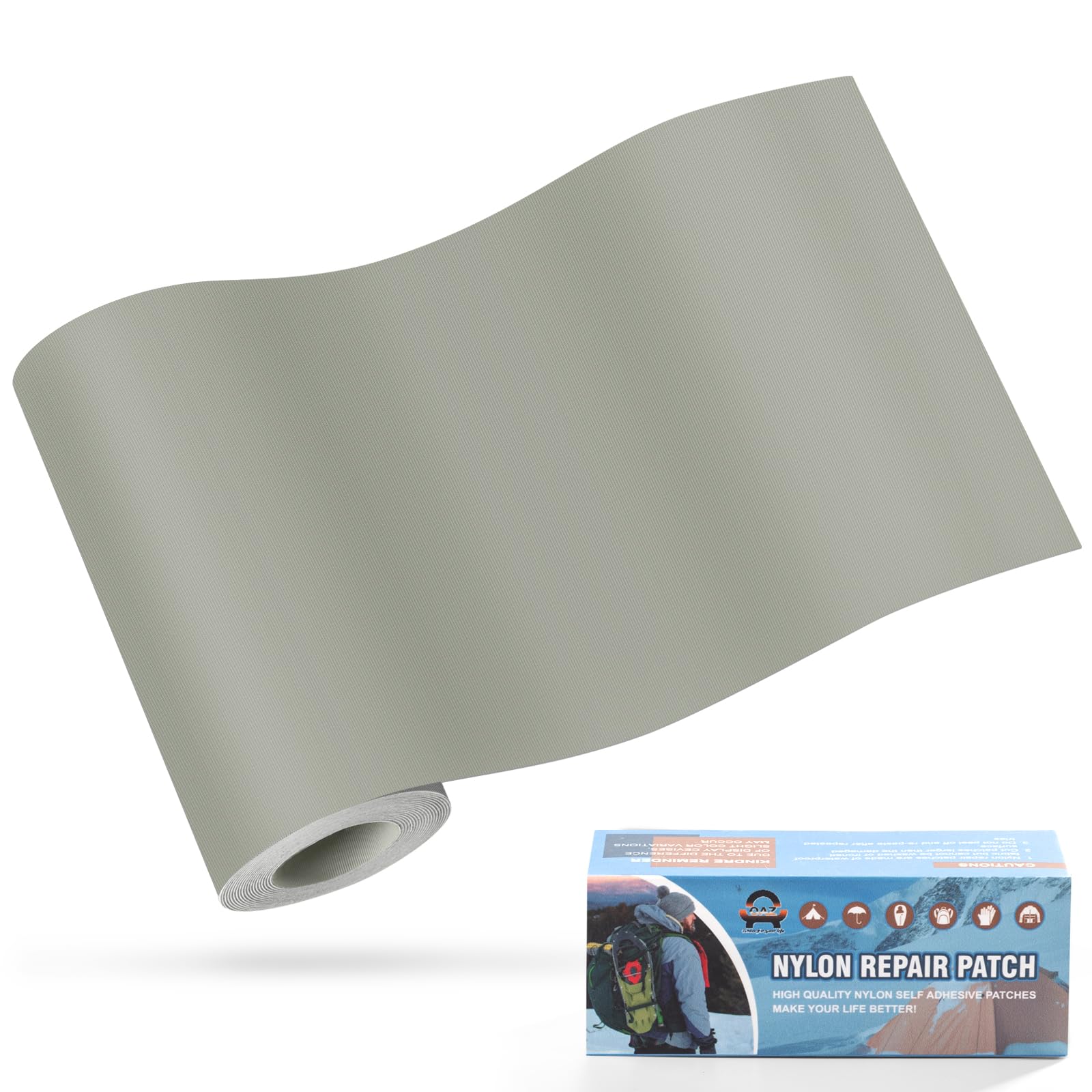 OAZ 10x160 cm Nylon Repair Patches Nylon Fabric Patch Self-Adhesive Tent Repair Patch Kit Waterproof Lightweight Nylon Repair Tape for Clothing Down Jacket Sleeping Bag Light Gray — image 1