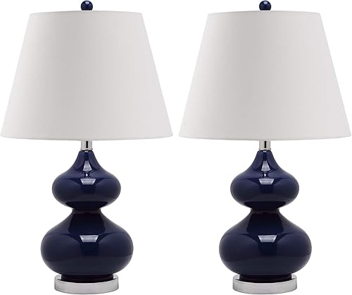 Vista 9 de SAFAVIEH Lighting Collection Eva Modern Contemporáneo Naranja Sangre Doble Calabazas de Vidrio de 24 Pulgadas, Lámpara de Mesa para Dormitorio, Sala
